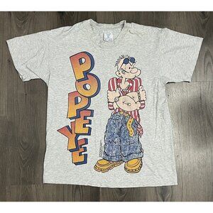 Vintage 1994 Popeye Graphic T-Shirt Size Large Gray Single Stitch Collegeware